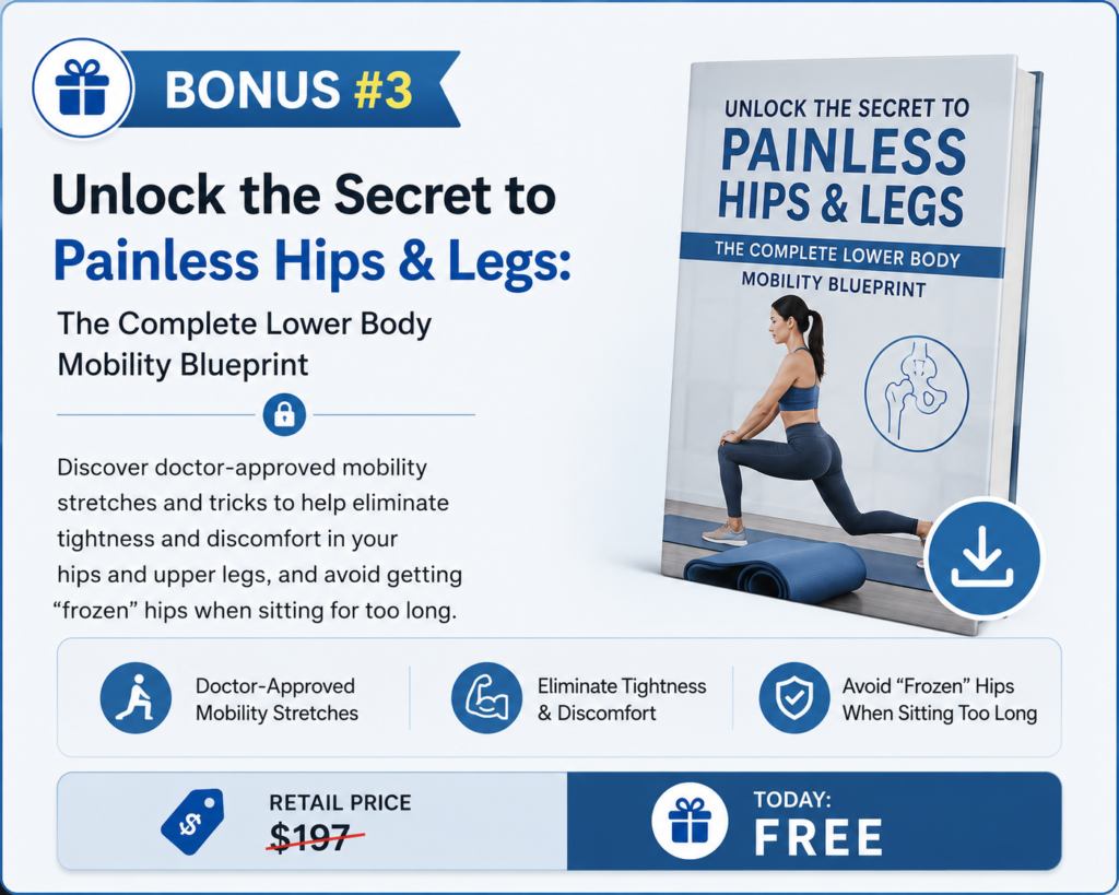 "Free bonus mobility guide for pain-free hips and legs."