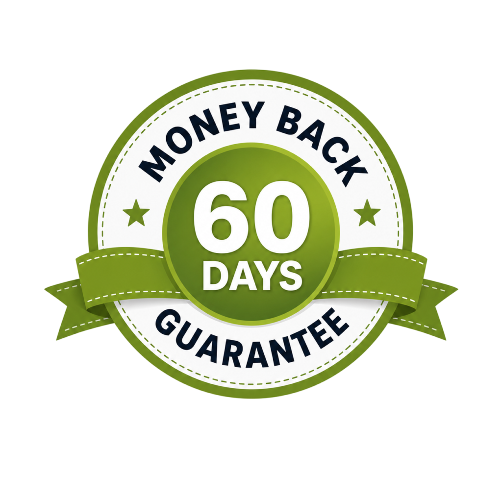 "60-day money-back guarantee badge."