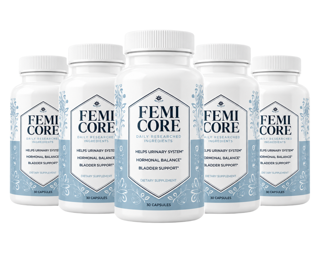 "FemiCore supplement bottles displayed together."